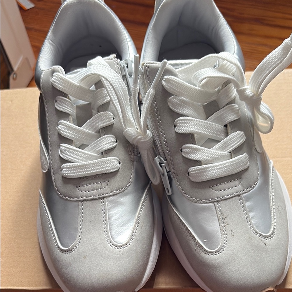 Nordstrom Metallic Silver and White Sneakers